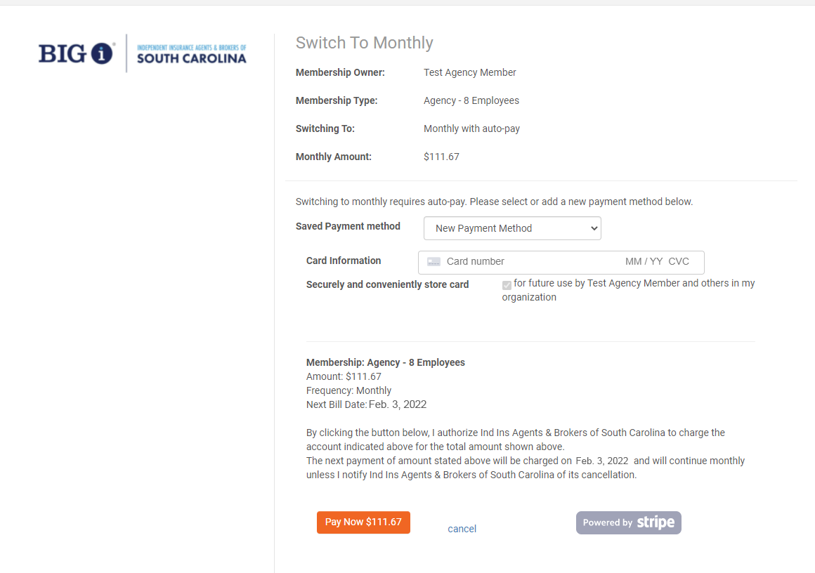 Screenshot of Switch to Monthly Payments window