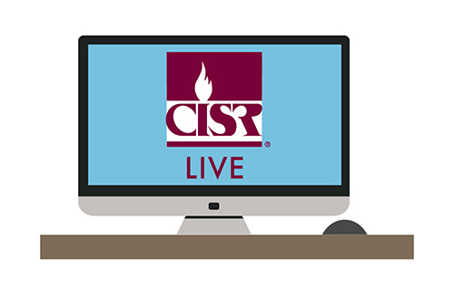 Illustrated computer screen displaying CISR logo