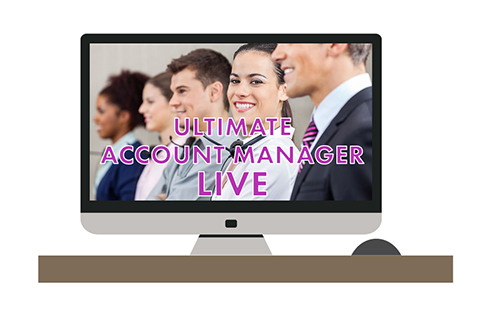 Illustrated computer screen with Ultimate Account Manager image of CSRs