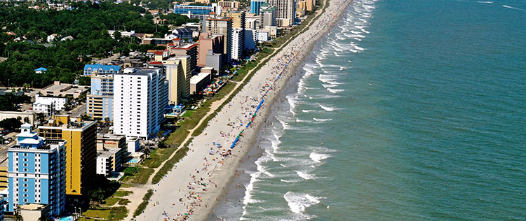 Aerial shot of the Myrtle Beach Coastaline