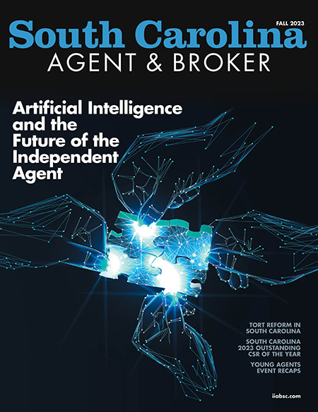Cover features an abstract illustration of blue computer generated hands holding illuminated puzzle pieces fitted together on bl
