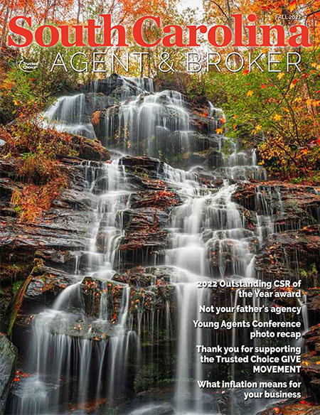 Fall 2022 cover of SC Magazine features an update waterfall amid the changing leaves