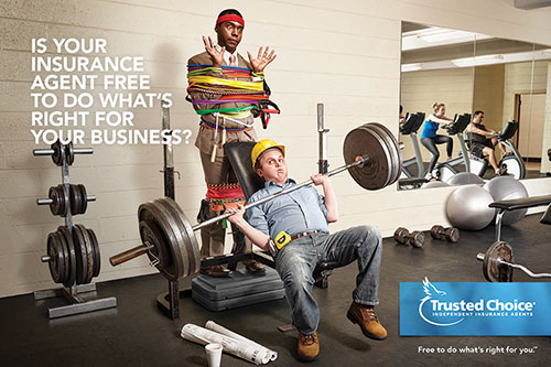 One design of the commercial lines Freedom Campaign involves a spotter at the gym.