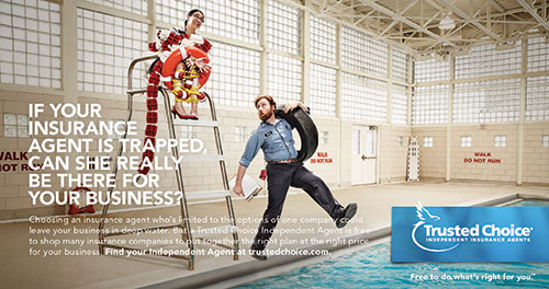 One design of the Freedom Campaign for commercial lines involves a lifeguard at a pool.