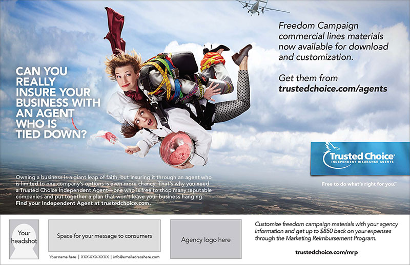One design of the commercial lines Freedom Campaign involves a skydive instructor.