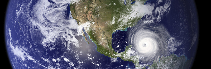 Satellite view of named hurricane swirling in the Atlantic Ocean.